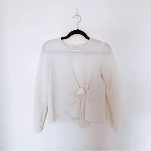 Club Monaco XS White Ribbed Wrap Blouse